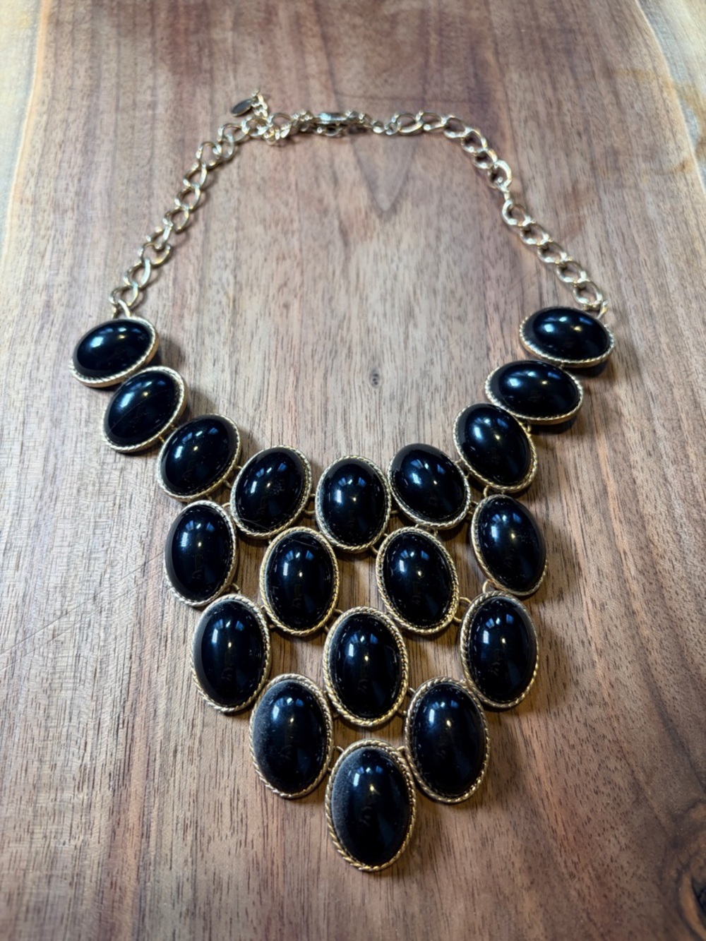 Source Unknown Gold-Tone Statement Necklace with Black Cabochons